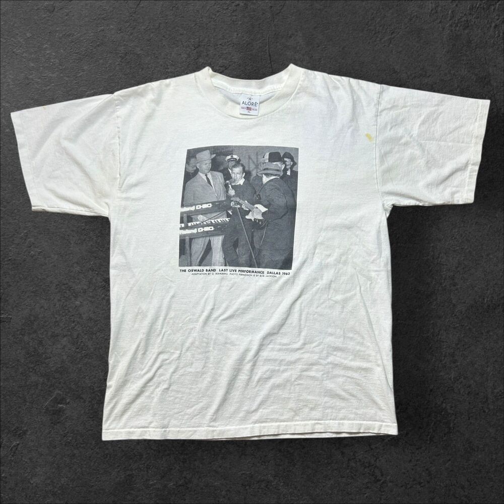 Vintage 90s The Oswald Band Dallas 1963 Single Stitch USA Aloré Shirt Size XL